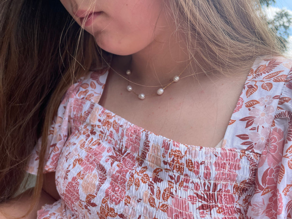 Beaded 8-10 mm Baroque Pearl Station Necklace Bridesmaids Gifts Dainty Chain Layering Necklace Birthday Gift for Her Mom wife Bridal Jewelry