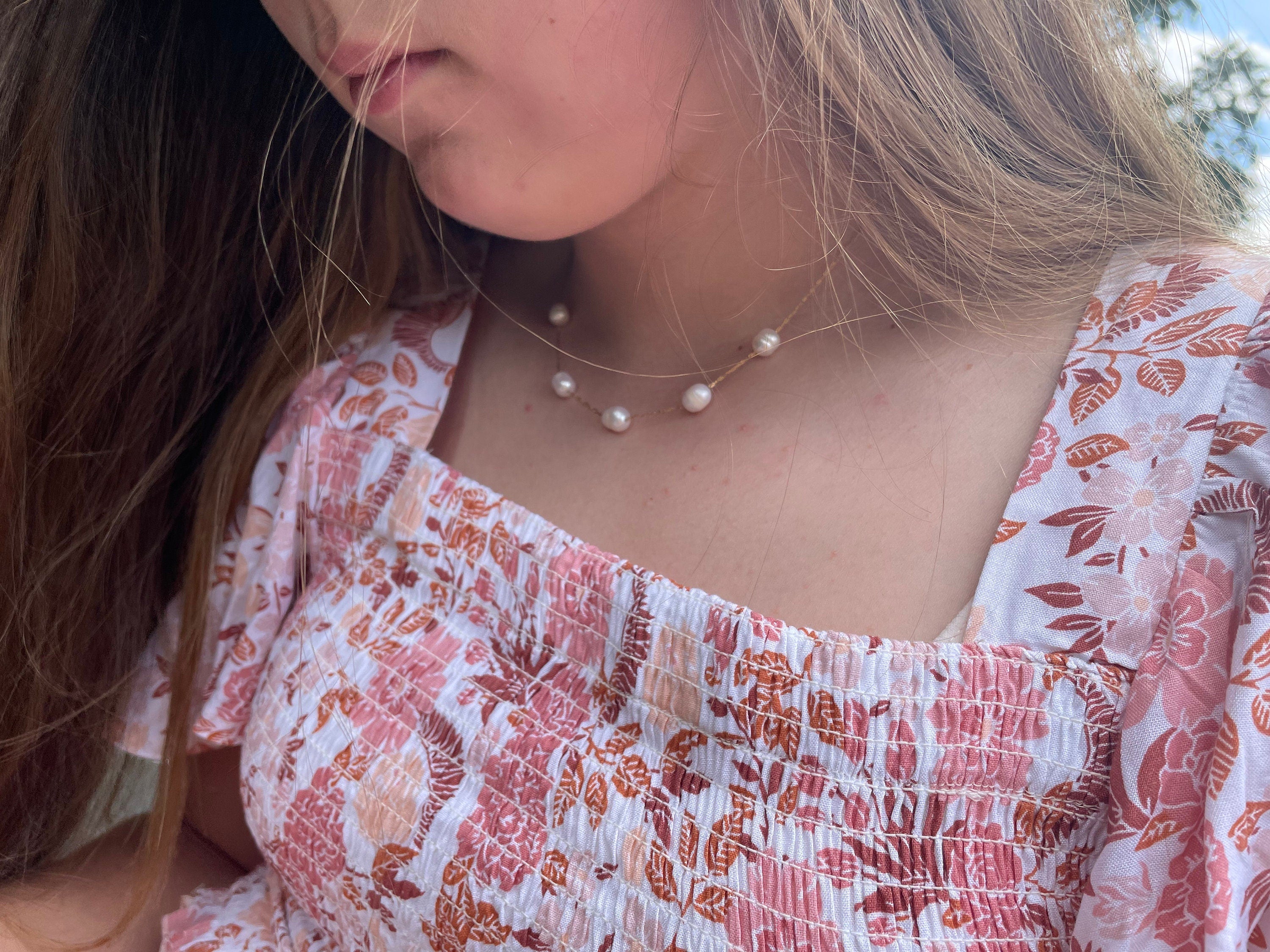 Beaded 8-10 mm Baroque Pearl Station Necklace Bridesmaids Gifts Dainty Chain Layering Necklace Birthday Gift for Her Mom wife Bridal Jewelry