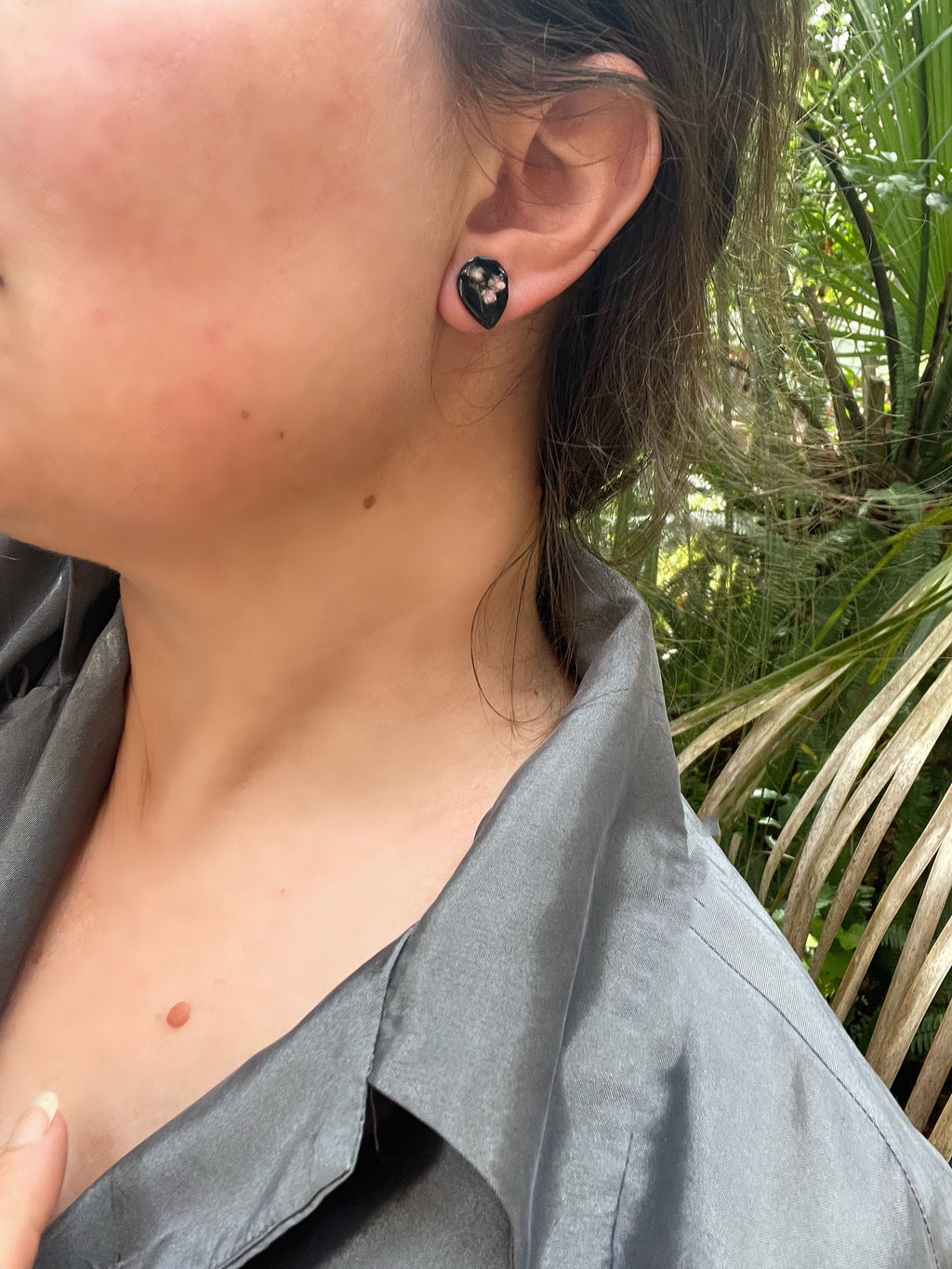 Dainty minimalist teardrop black pink flower resin earrings studs and necklace jewelry set unique holiday gift for best friend 21 birthday