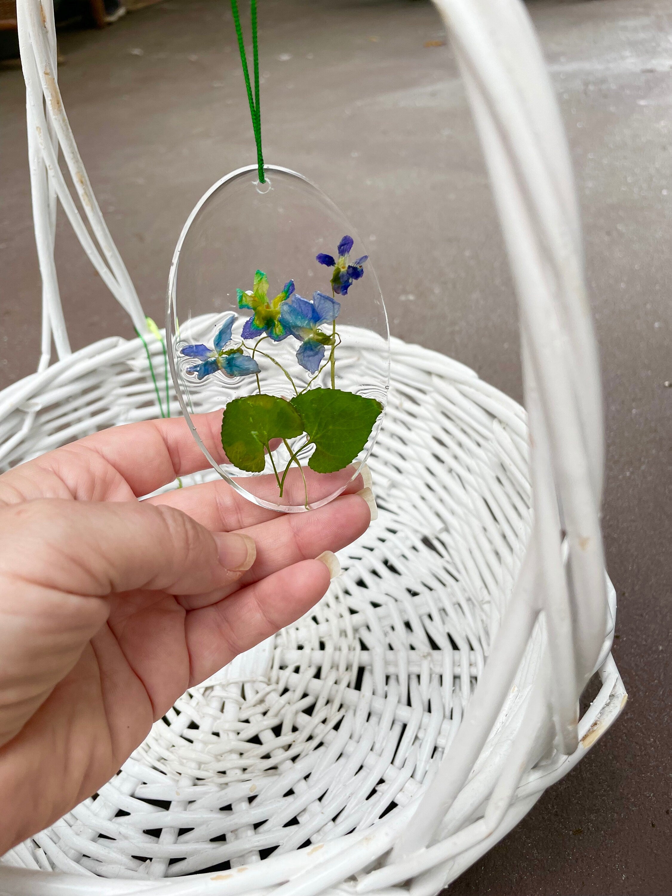 Resin Easter Egg Ornament: Real Violet and Fern Botanical Decor