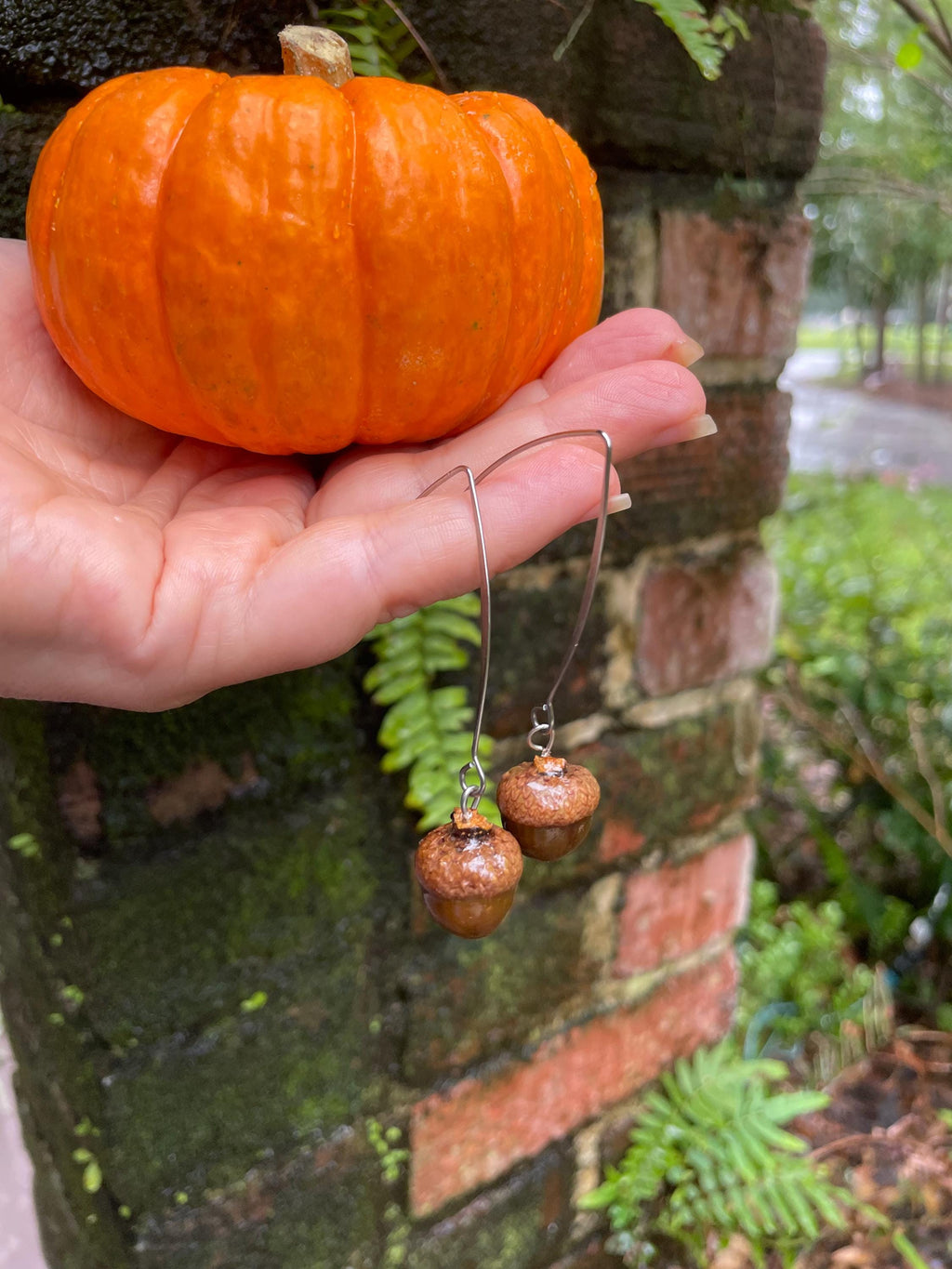 Real Acorn Threader Earrings: Rustic Fall Woodland Jewelry