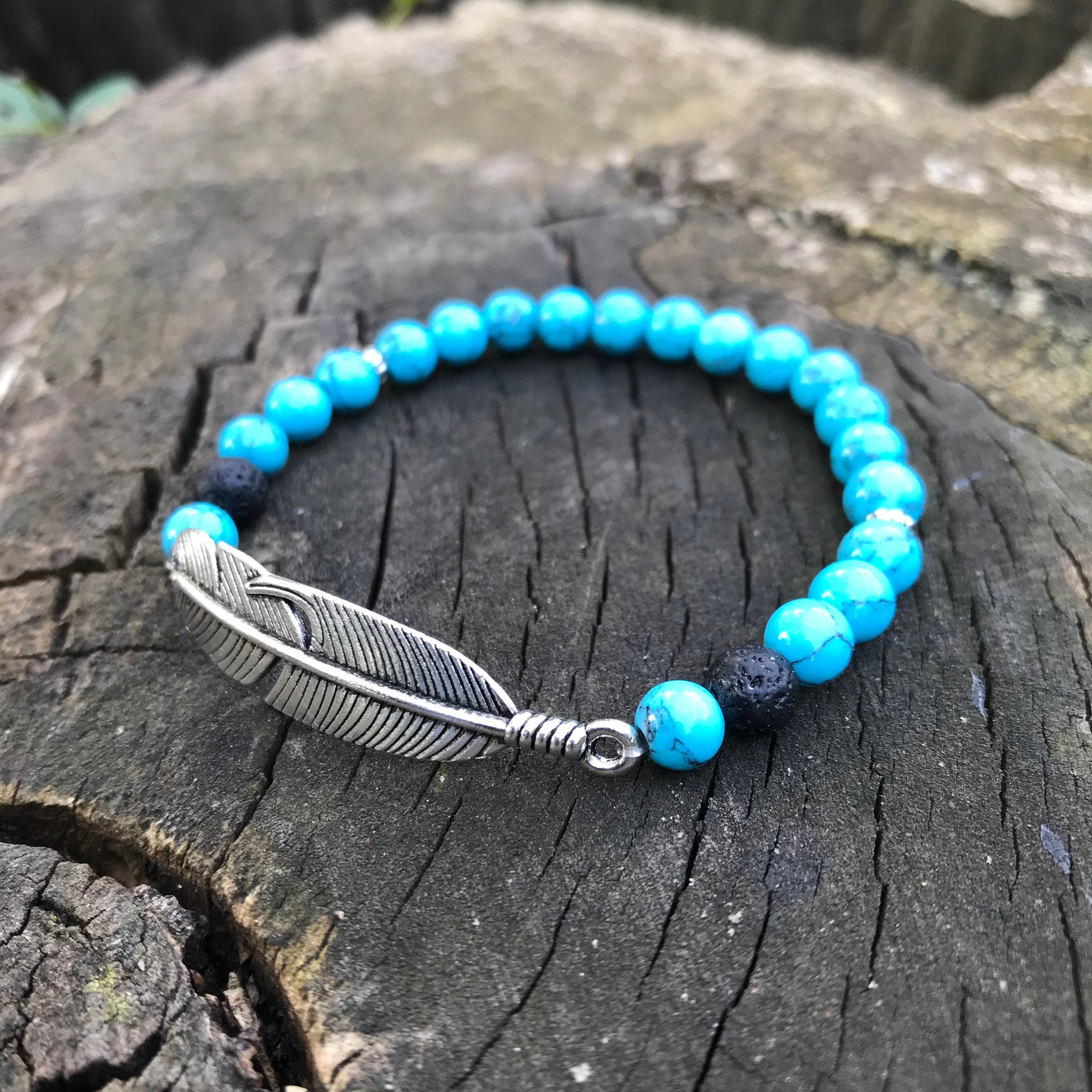 Feather Bracelet, Turquoise couple bracelet, Silver Feather Bracelet for Men or Women, friendship bracelet, Christmas gifts for him husband