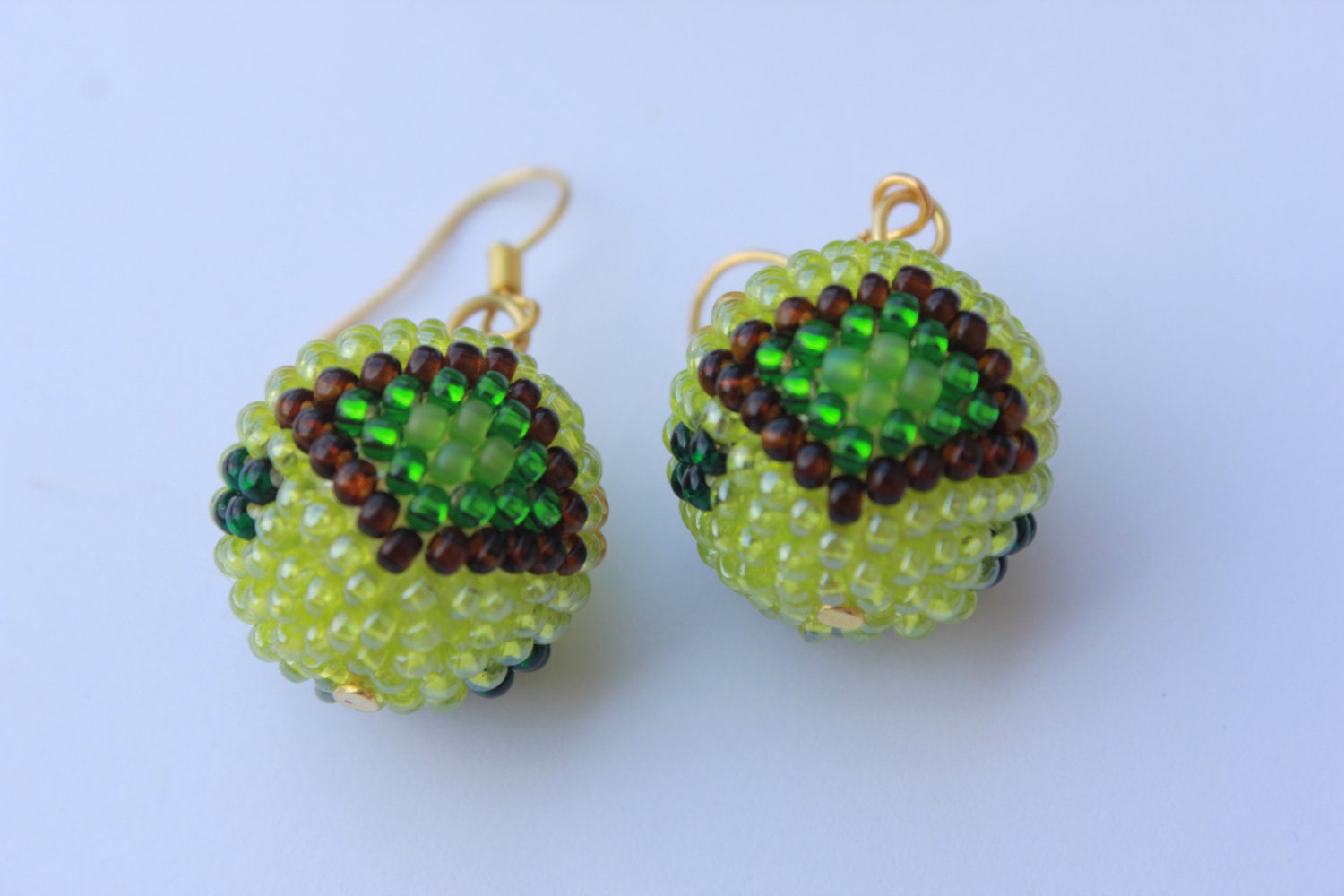 Chartreuse earrings, Apple green ball drop earrings~les bonbons earrings~seed bead globe earrings~simple modern earrings for girlfriend wife