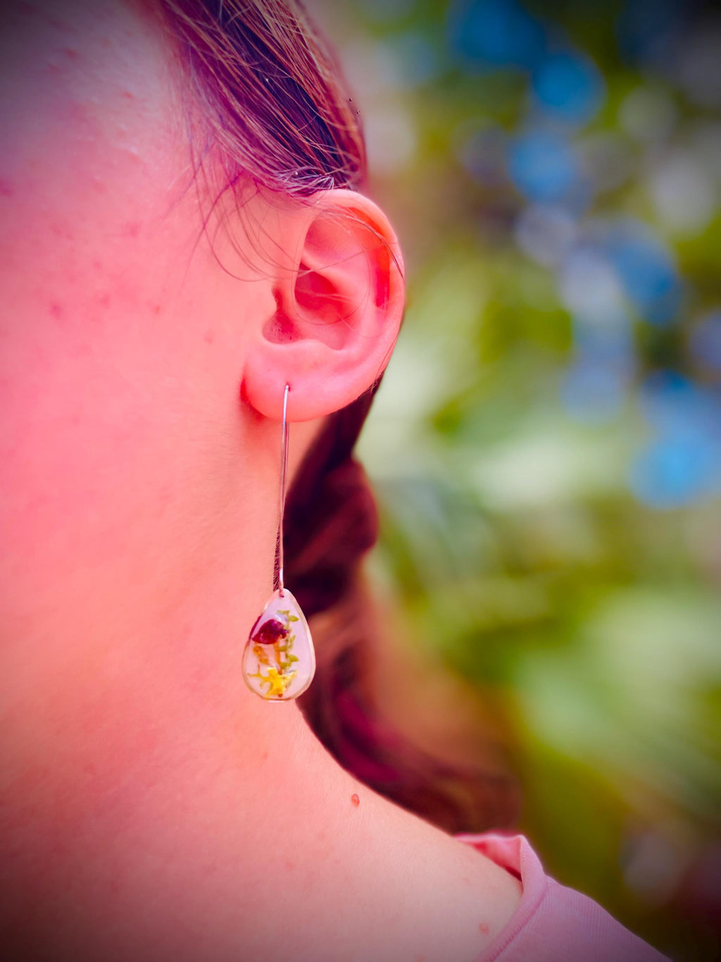 Real Mushroom Moss Dangle Earrings: Sterling Silver Threader, Woodland Fairy Jewelry