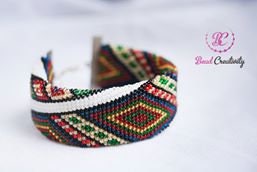 Ethnic Folk Ukrainian beaded bracelet, Slavic Babushka Ornament Modern Chic Boho bangle, Classic Timeless Geometric Design, Ukrainian seller