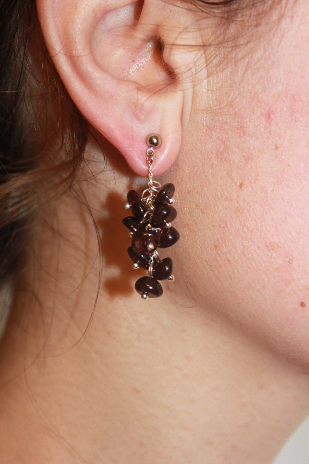 Red garnet earrings dangle earrings cluster Statement Minimalist Earrings Handmade raw crystal Cotton Anniversary Jewelry Gift Mothers day
