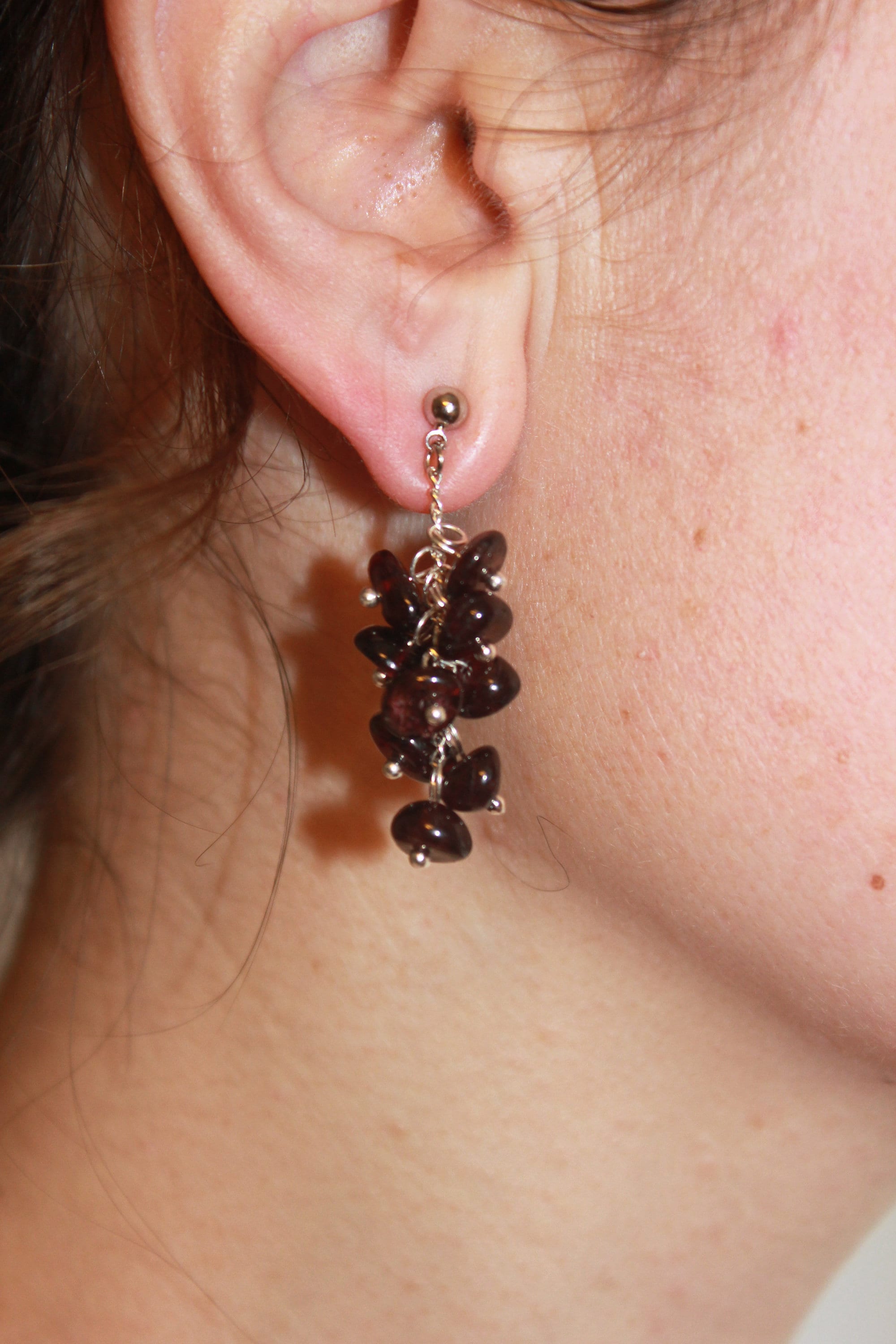 Red garnet earrings dangle earrings cluster Statement Minimalist Earrings Handmade raw crystal Cotton Anniversary Jewelry Gift Mothers day