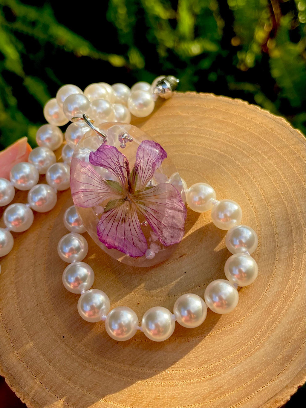 March Birth Flower Pearl Necklace: Cherry Blossom Rose Quartz Pendant