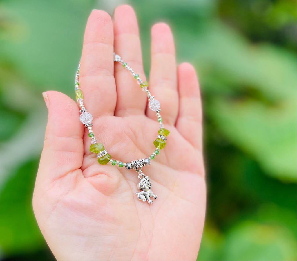 Personalized gifts peridot bracelet for women, minimalist dainty custom crystal bead bracelet, dog charm bracelet, Opal bracelet adjustable