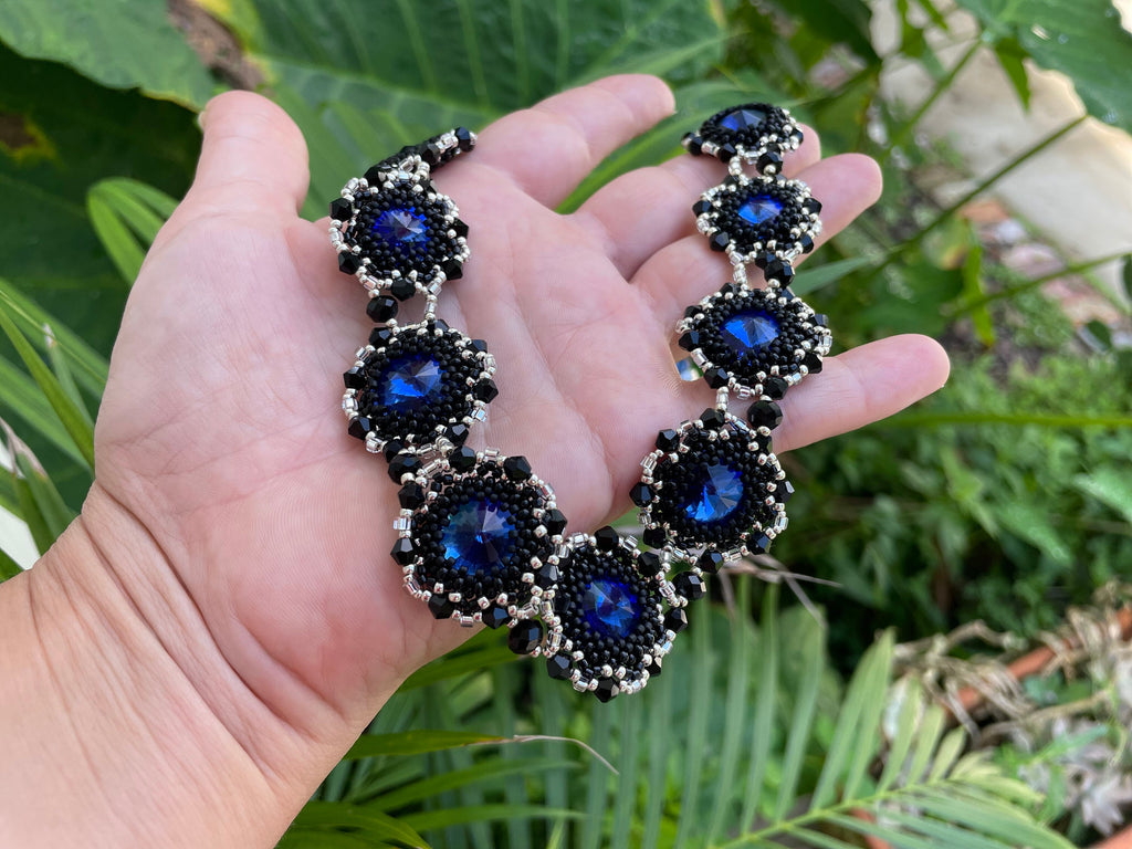 Blue Rhinestone collar necklace gifts for wife  sabyasachi style jewelry fashion choker women beaded festive birthday jewelry for girlfriend