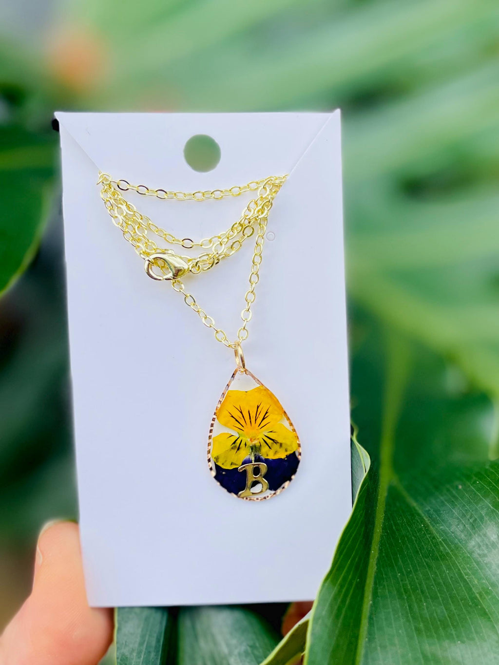 Real Violet Flower Necklace with Initial Pendant | Personalized Unique February Birthday Gift for Her