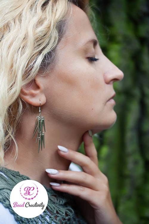 Silver spike chain earrings, kpop earrings for women spike jewelry, gothic tribal earrings edgy, cluster dangle earrings gift for her hippie