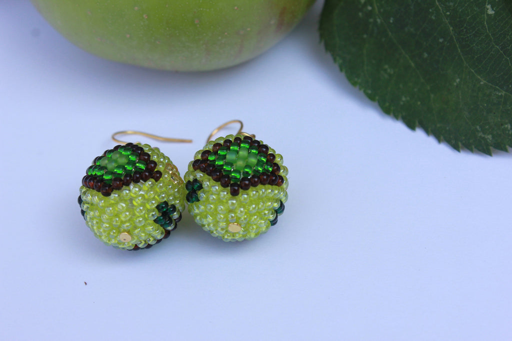 Chartreuse earrings, Apple green ball drop earrings~les bonbons earrings~seed bead globe earrings~simple modern earrings for girlfriend wife