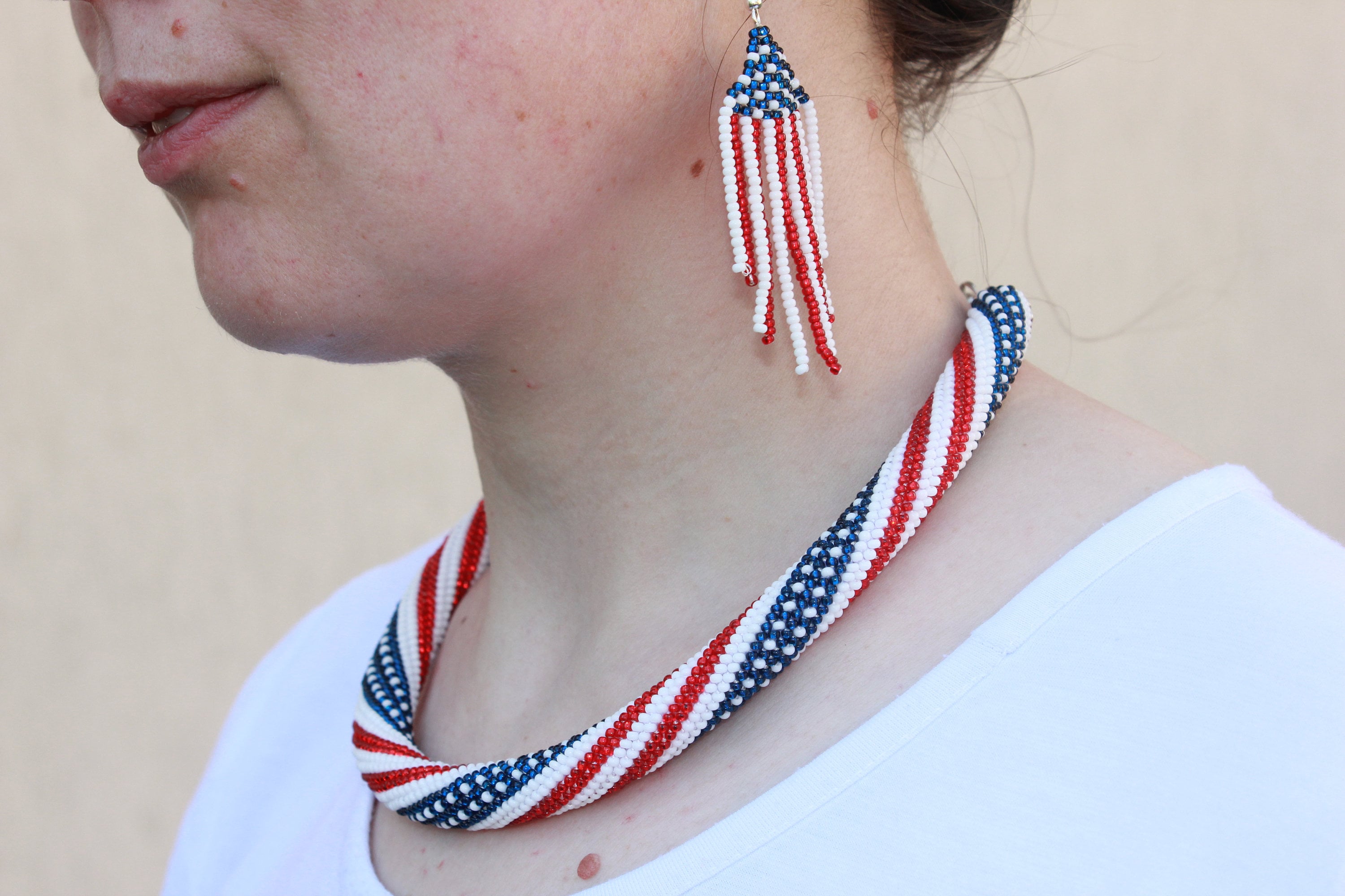 4th july earrings patriotic jewelry for women usa jewelry patriotic seed bead earrings Labor Day gift idea teacher fourth of july earrings