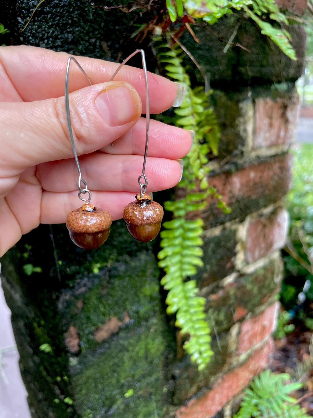 Real Acorn Threader Earrings: Rustic Fall Woodland Jewelry