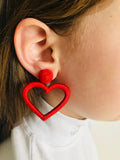 Mothers Day gift Heart earrings cricut Red black pink heart clip on Cute Valentine Earrings handmade Oversized drop dangle Love earrings