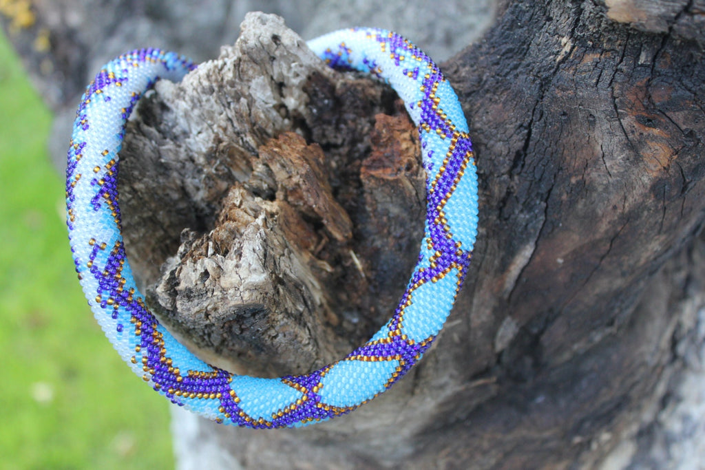 Sky blue Snake necklace seed beaded handmade statement necklace unique holiday gift for her grandma Snake jewelry turquoise choker necklace