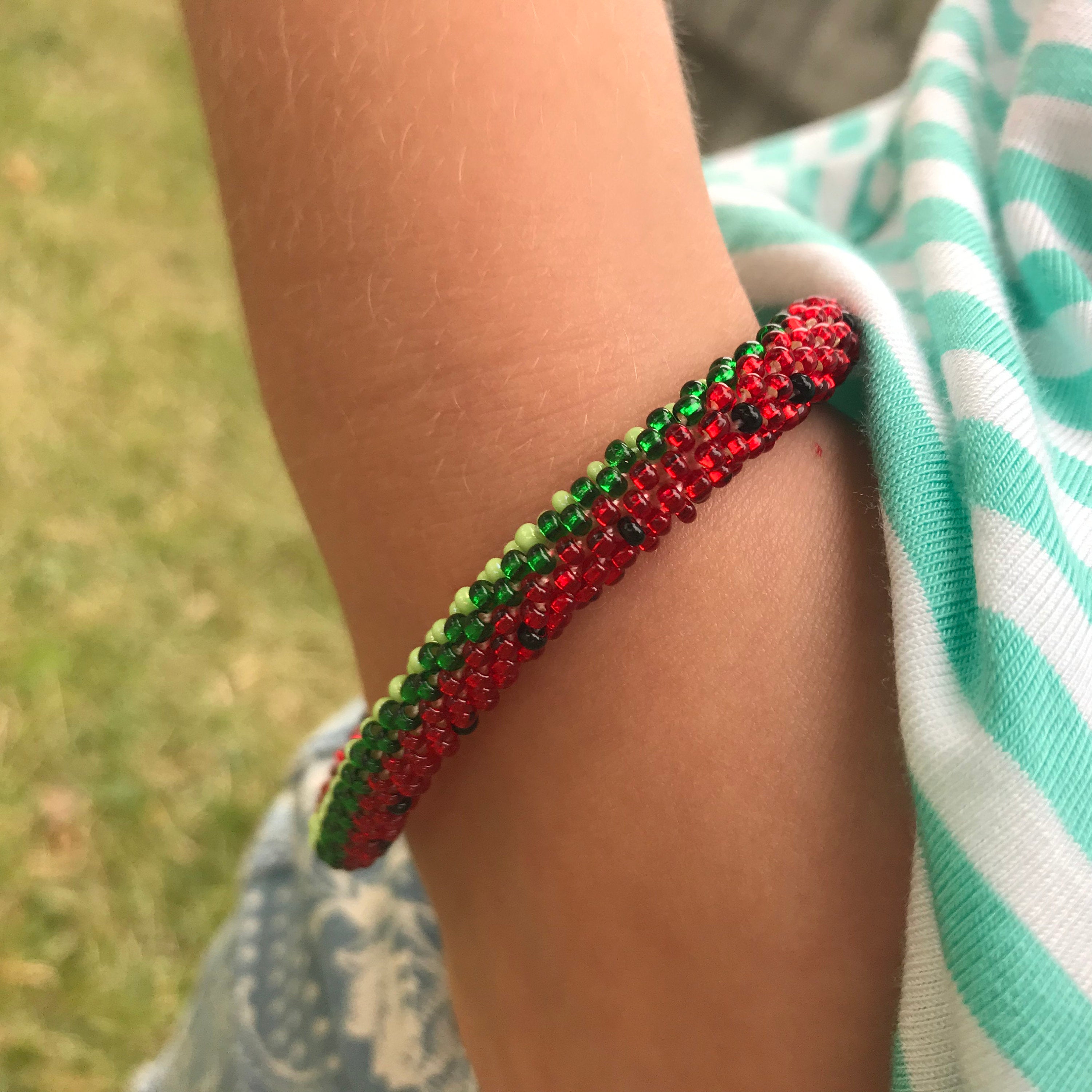 Watermelon bracelet summer jewelry present for friend, watermelon gift cute accessory for daughter teen girl gifts birthday bangle for niece