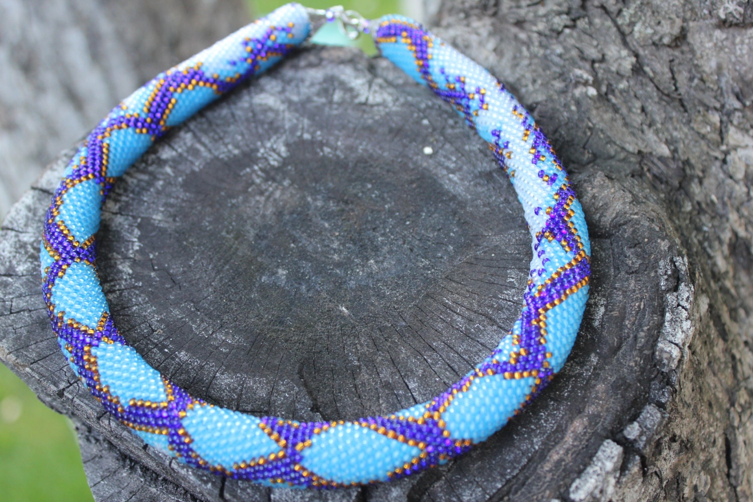 Sky blue Snake necklace seed beaded handmade statement necklace unique holiday gift for her grandma Snake jewelry turquoise choker necklace