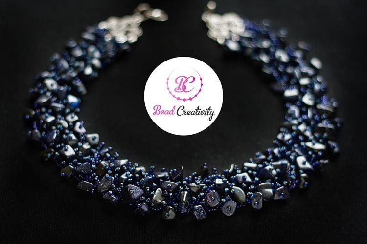 Sparkle Dark Blue Goldstone Raw Crystal Necklace Collar Choker Multistrand Beaded necklace Gothic Wedding Necklace Jewelry Gift for Her Prom