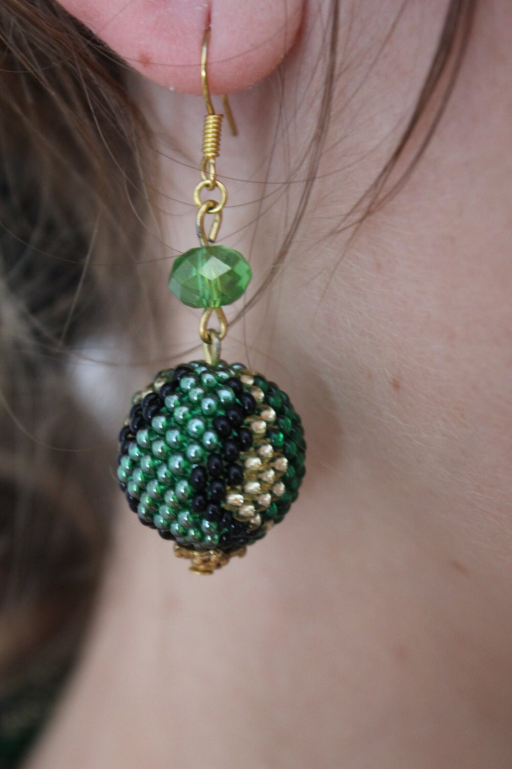 snake print earrings, beaded dangle Green Serpent one ball earrings, Snake Skin Jewelry, Asp Gift Modern Bonbon earrings, Halloween earrings