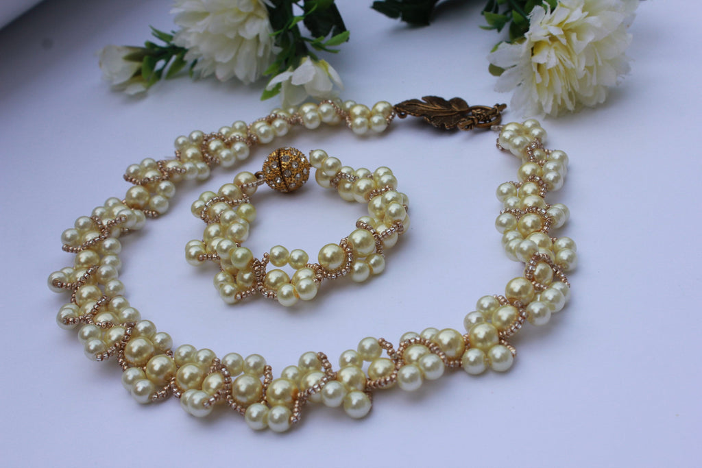 Swarovski pearl wedding necklace for bride, pearl collar necklace, pearl necklace graduate bridal jewelry set daughter, prom choker for her