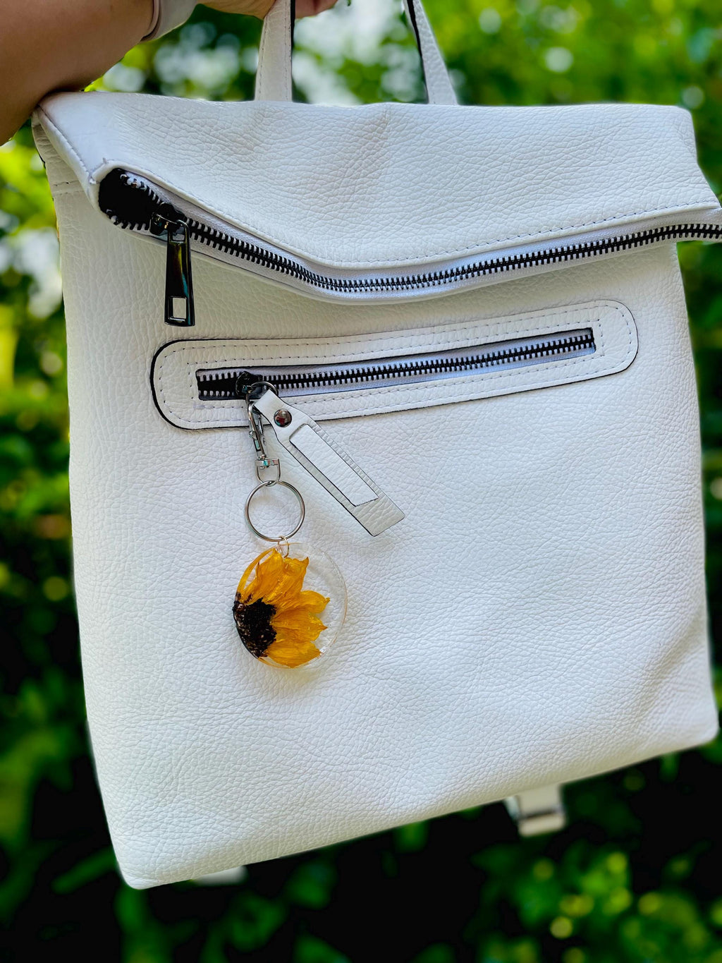 Real Sunflower Purse Charm Resin: Rustic Yellow Floral Keychain | Nature Lover Gift
