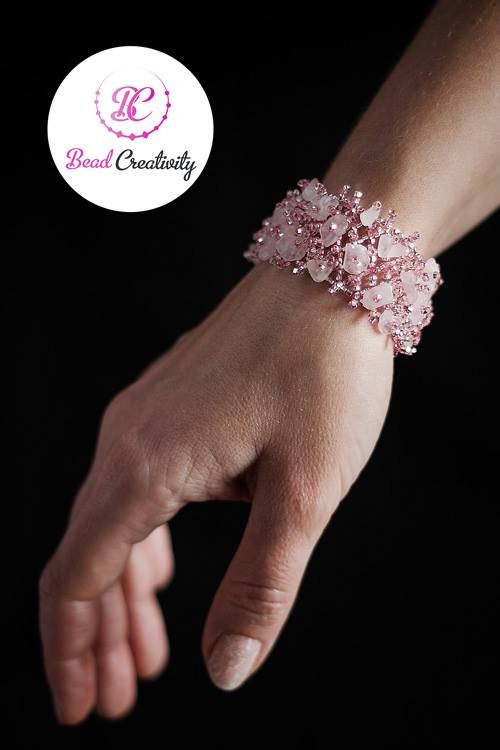 Handmade Rose Quartz Bracelet: Stainless Steel Cuff, Raw Crystal