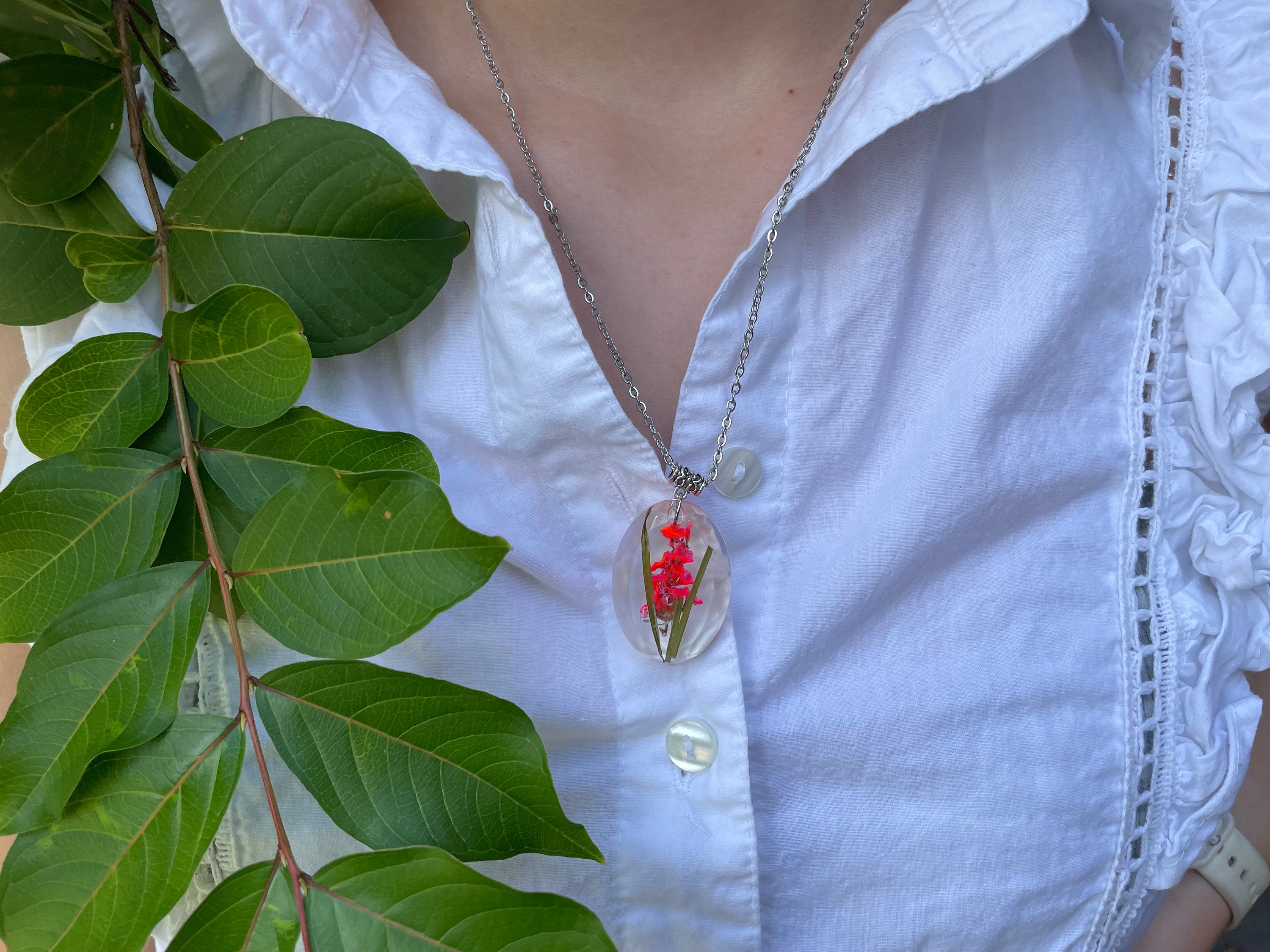 Gladiolus Birth Flower Necklace: Pressed Flower Resin Pendant, August Birthday
