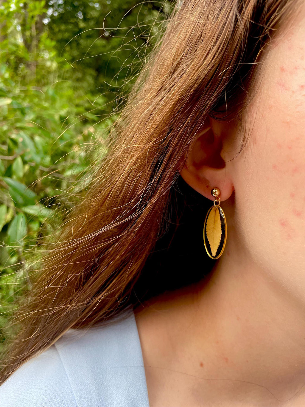 Real Leaf Resin Earrings: Dainty Gold Nature Jewelry