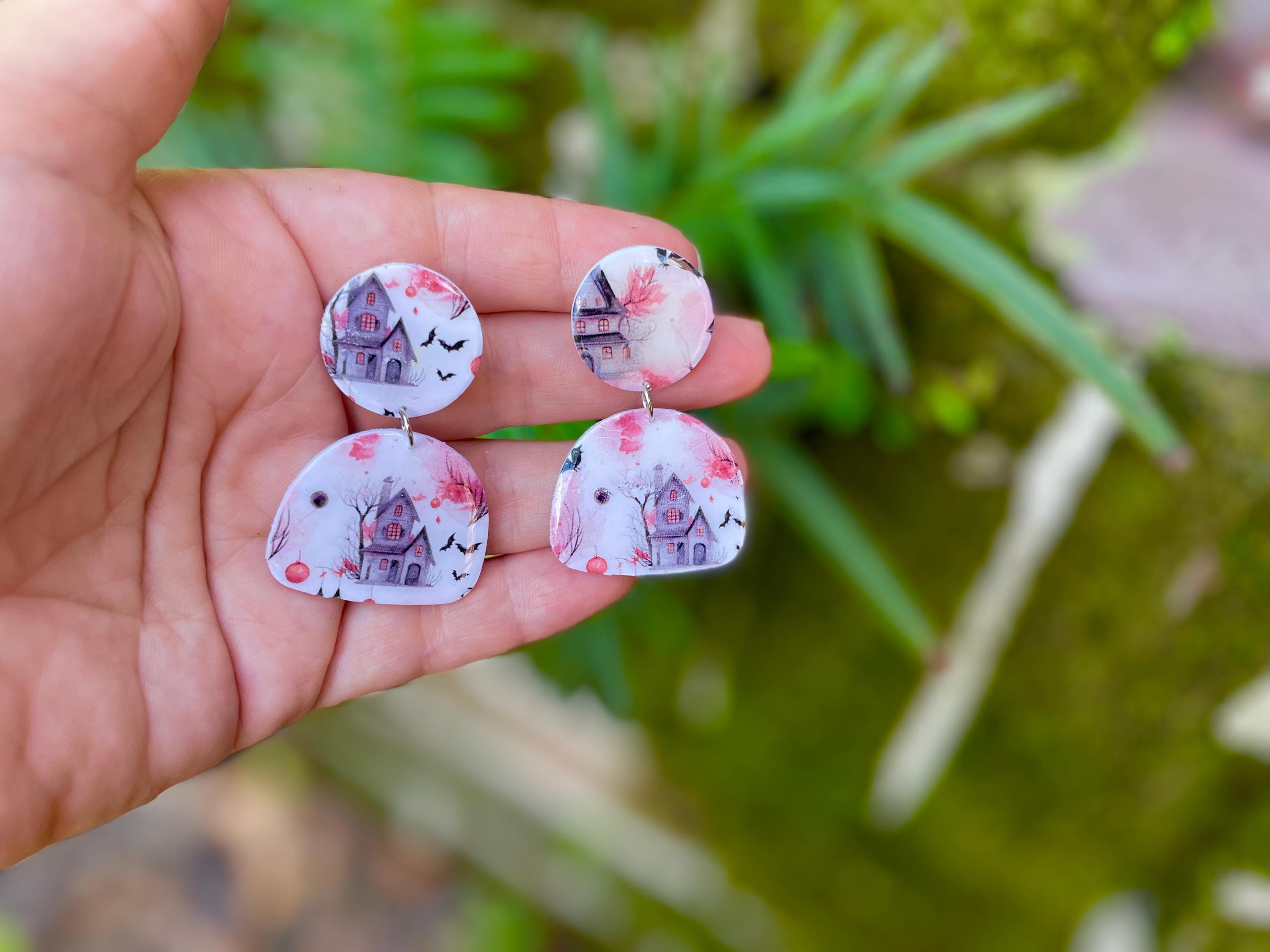 Haunted Mansion Halloween Earrings Clay: Spooky Season Unique Clip-Ons or Posts
