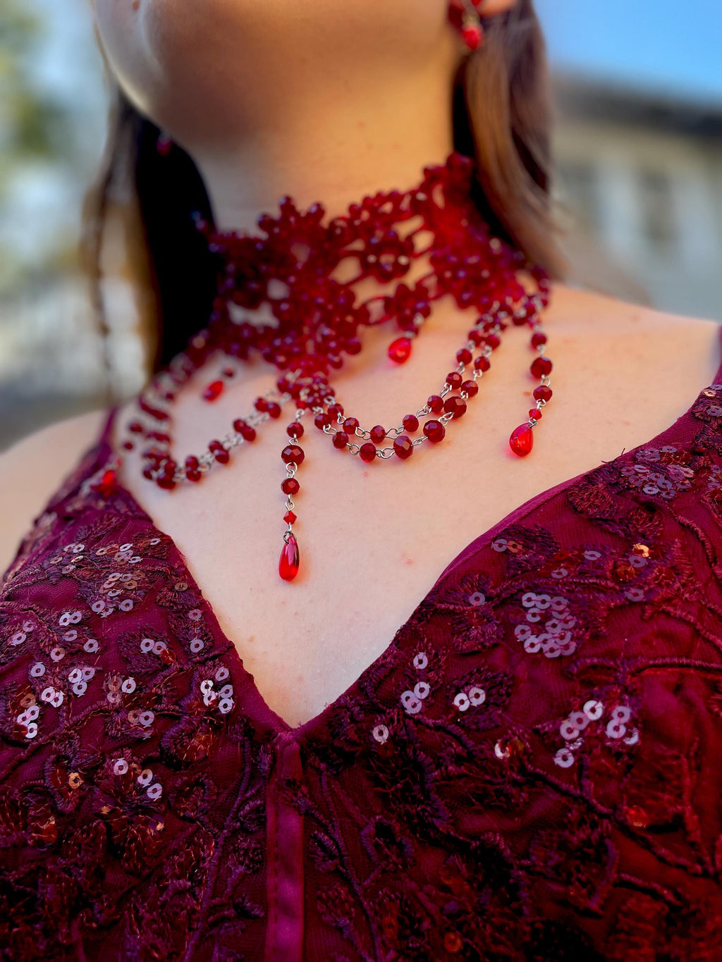 Garnet Necklace Statement: Gothic Victorian Crystal Lace Choker Collar for Special Occasion Wedding Prom