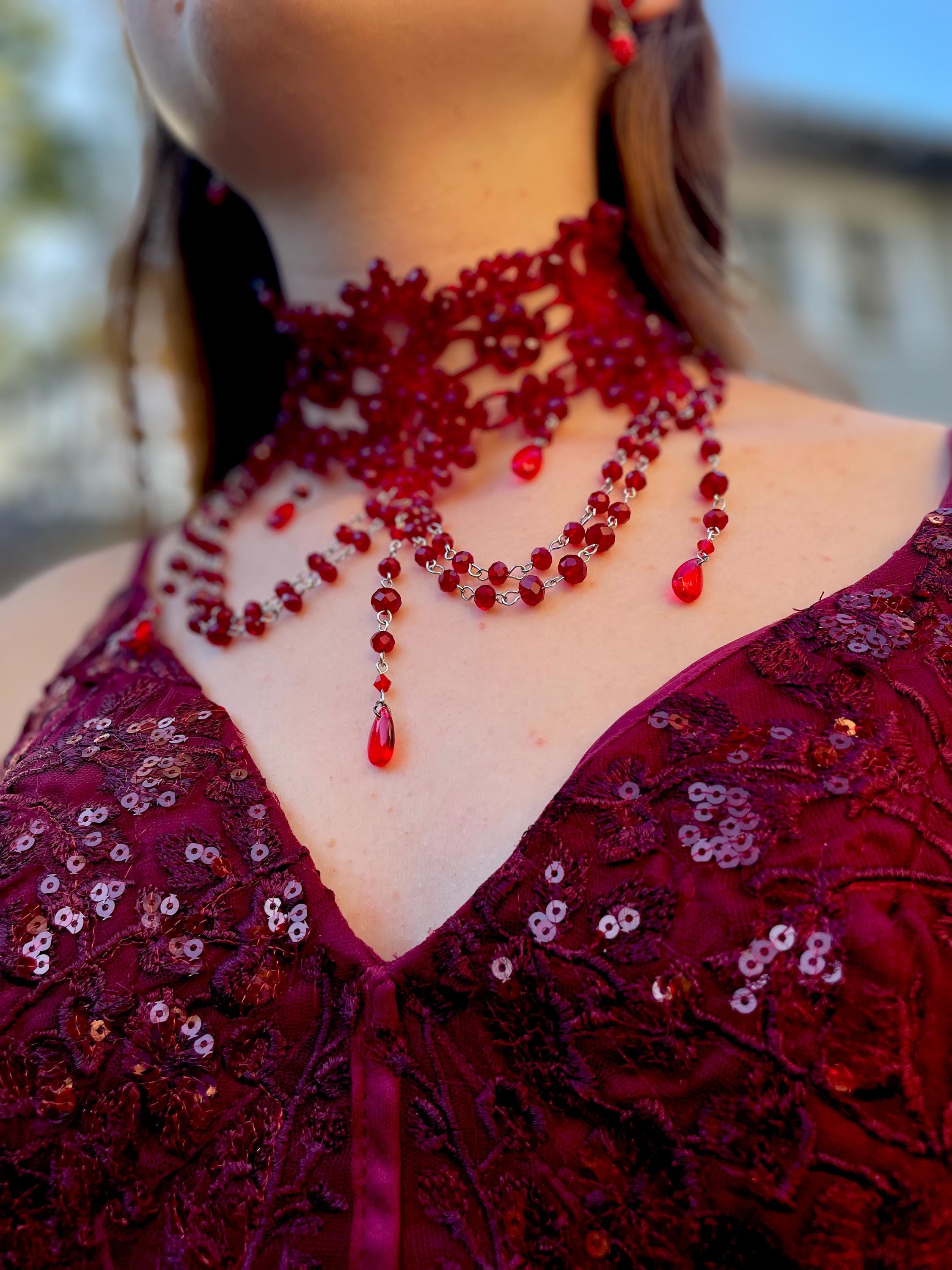 Garnet Necklace Statement: Gothic Victorian Crystal Lace Choker Collar for Special Occasion Wedding Prom