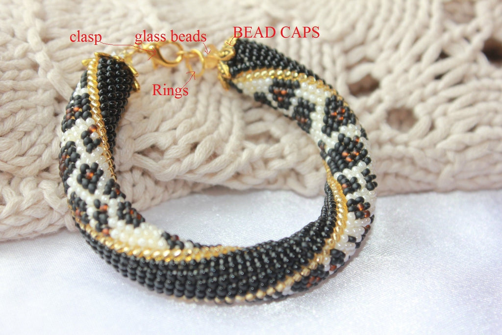 PDF Pattern Bracelet Tutorial Halloween, Leopard Bead crochet rope, seed bead pattern, Jewelry patterns, diy bracelet crochet with beads