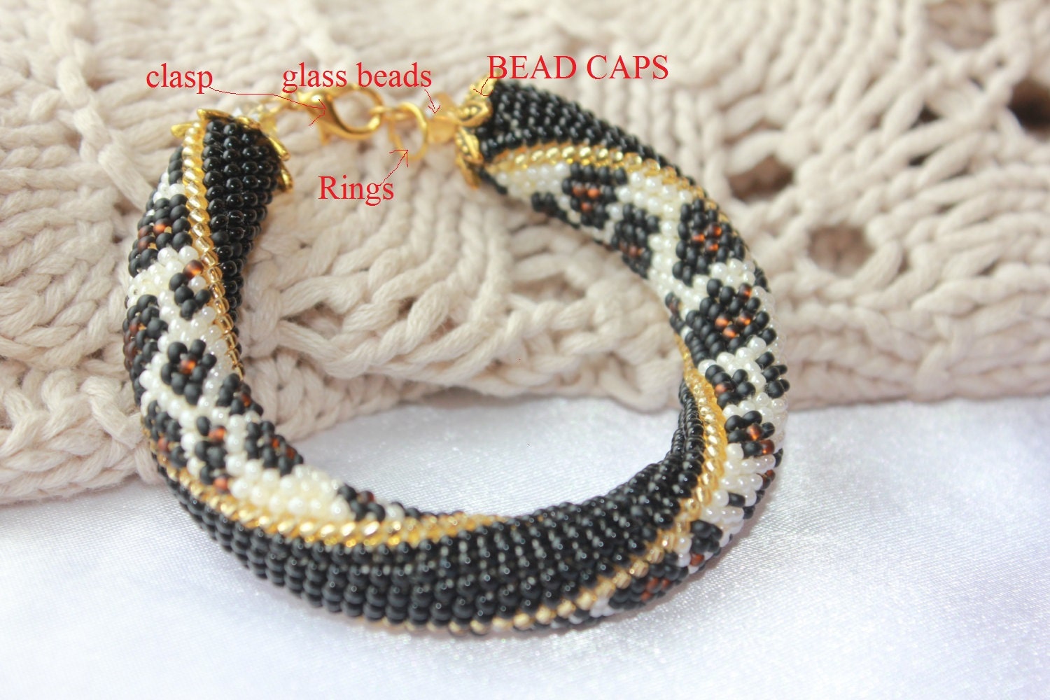 PDF Pattern Bracelet Tutorial Halloween, Leopard Bead crochet rope, seed bead pattern, Jewelry patterns, diy bracelet crochet with beads