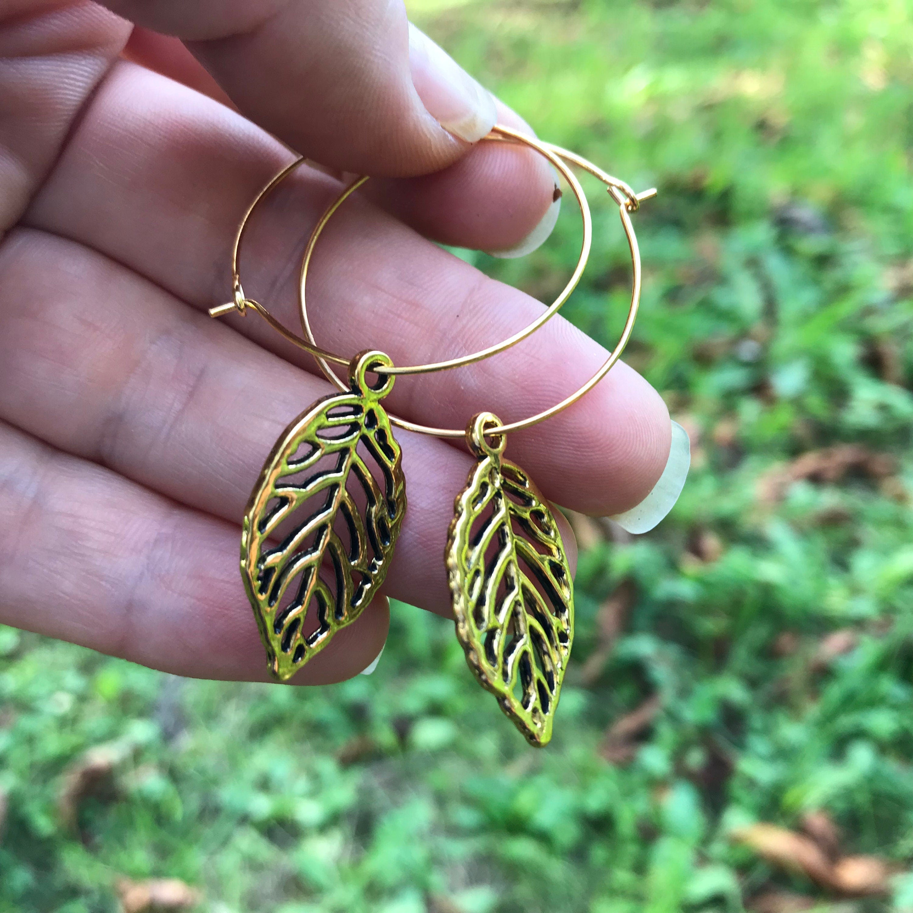 fall earrings gold leaf earrings hoops, woodland jewelry for bridesmaid, autumn accessory for girlfriend, fall present women rustic wedding
