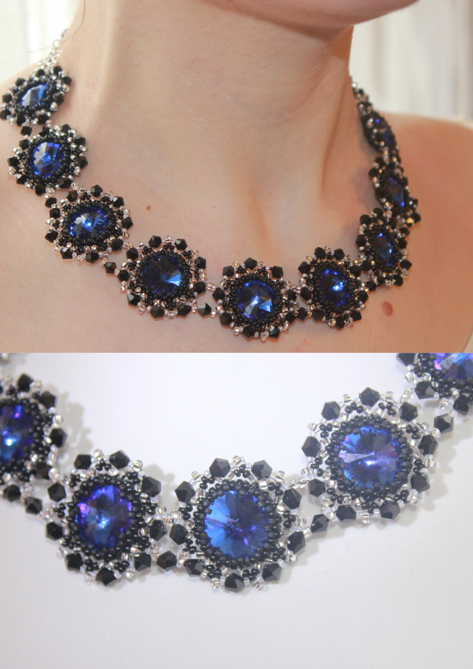 Blue Rhinestone collar necklace gifts for wife  sabyasachi style jewelry fashion choker women beaded festive birthday jewelry for girlfriend