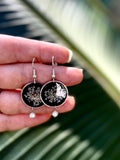 Black freshwater Pearl Earrings with Pressed Queen Ann’s Lace Flower: January Birth Flower Jewelry