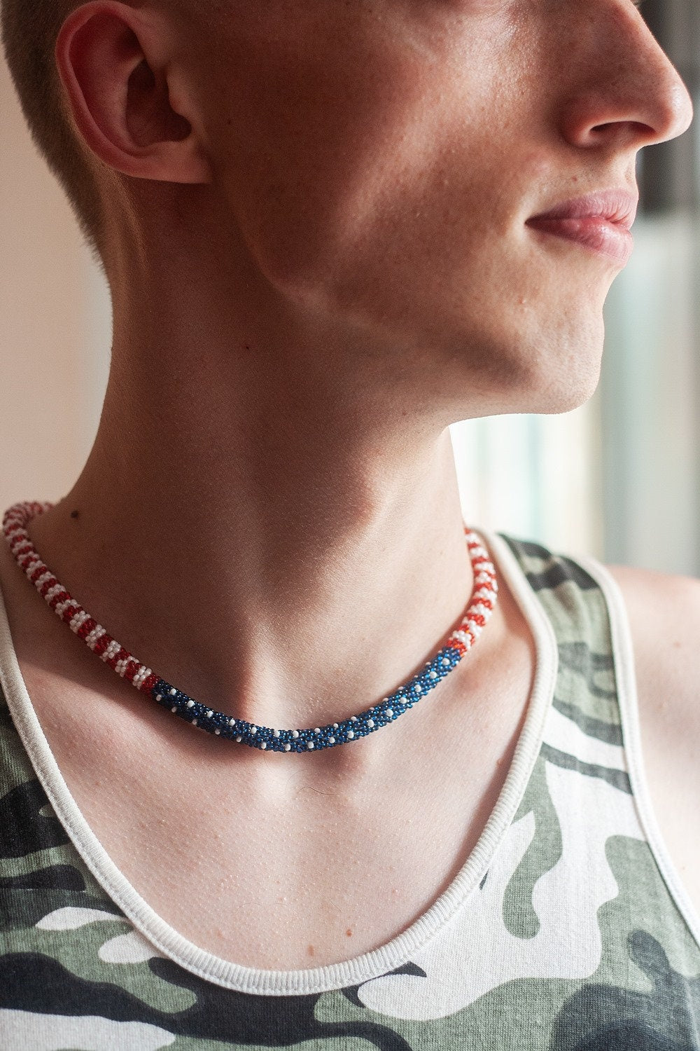 Do It Yourself kit necklace USA Flag mom, Kit to make necklace, bead crochet kit, seed bead kit, DIY Kit for Adults all supplies lncluded