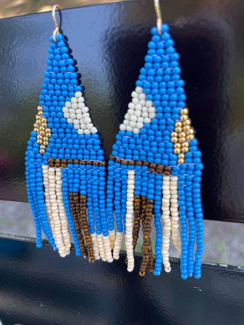Gold Filled 14K Turquoise beaded earrings, Long earrings, Fringe earrings Native American Seed bead earrings, Abstract Chandelier earrings