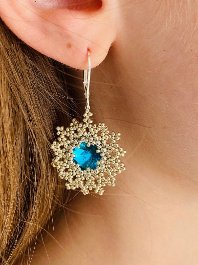 White Christmas Tree Earrings Beaded: Unique Pearl Silver Winter Holiday Dangles for Women