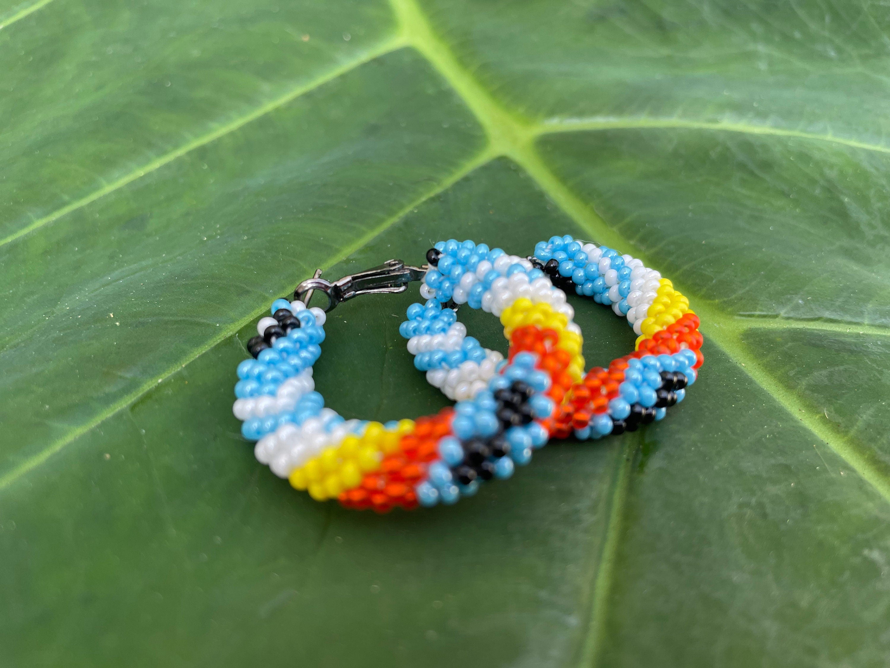 Beaded hoop earrings for her, Turquoise hoop earrings 1.2", Native Americans seed bead earrings, western bridesmaid gifts, Ethnic earrings