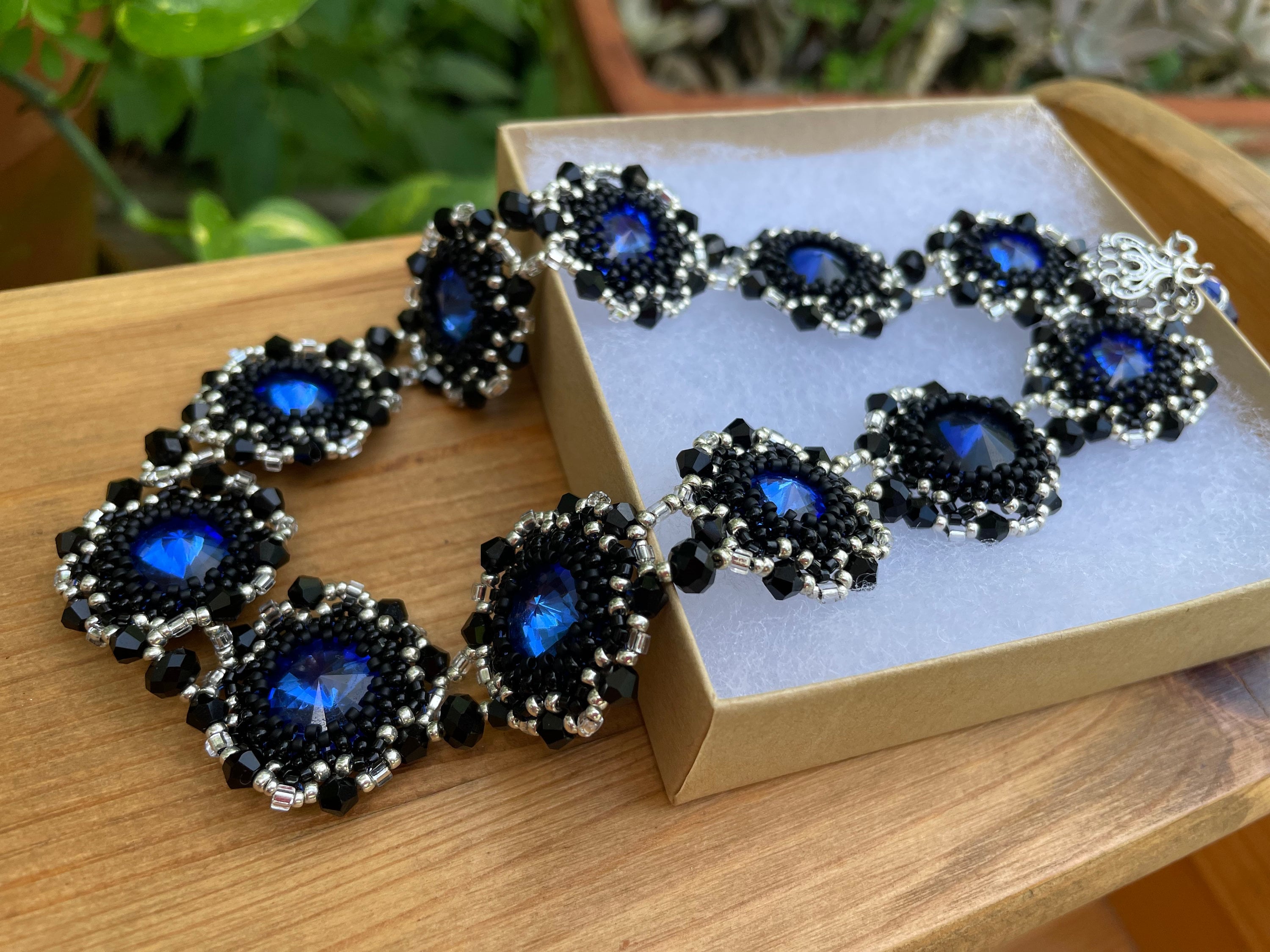 Blue Rhinestone collar necklace gifts for wife  sabyasachi style jewelry fashion choker women beaded festive birthday jewelry for girlfriend