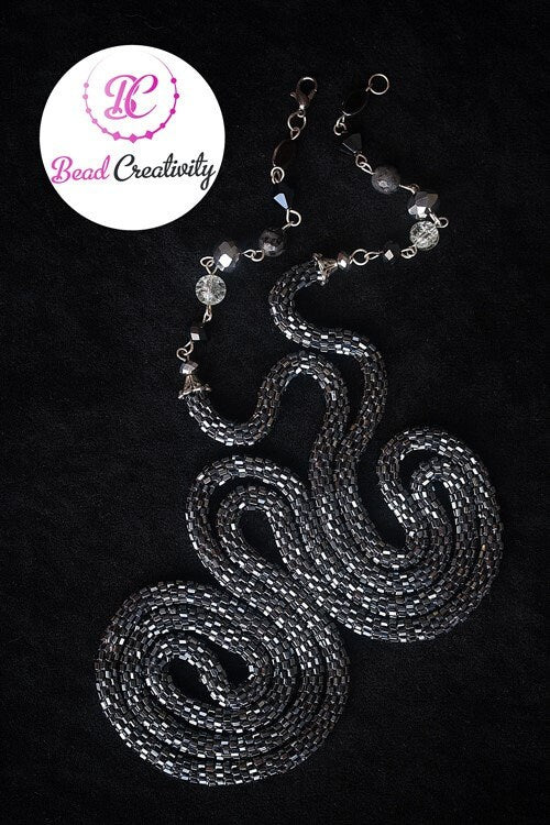Hematite Bead necklace, Beaded Layered Lariat Necklace Choker Gift For Her, Crochet Lariat Rope, Bohemian jewelry for her, crystal lariat