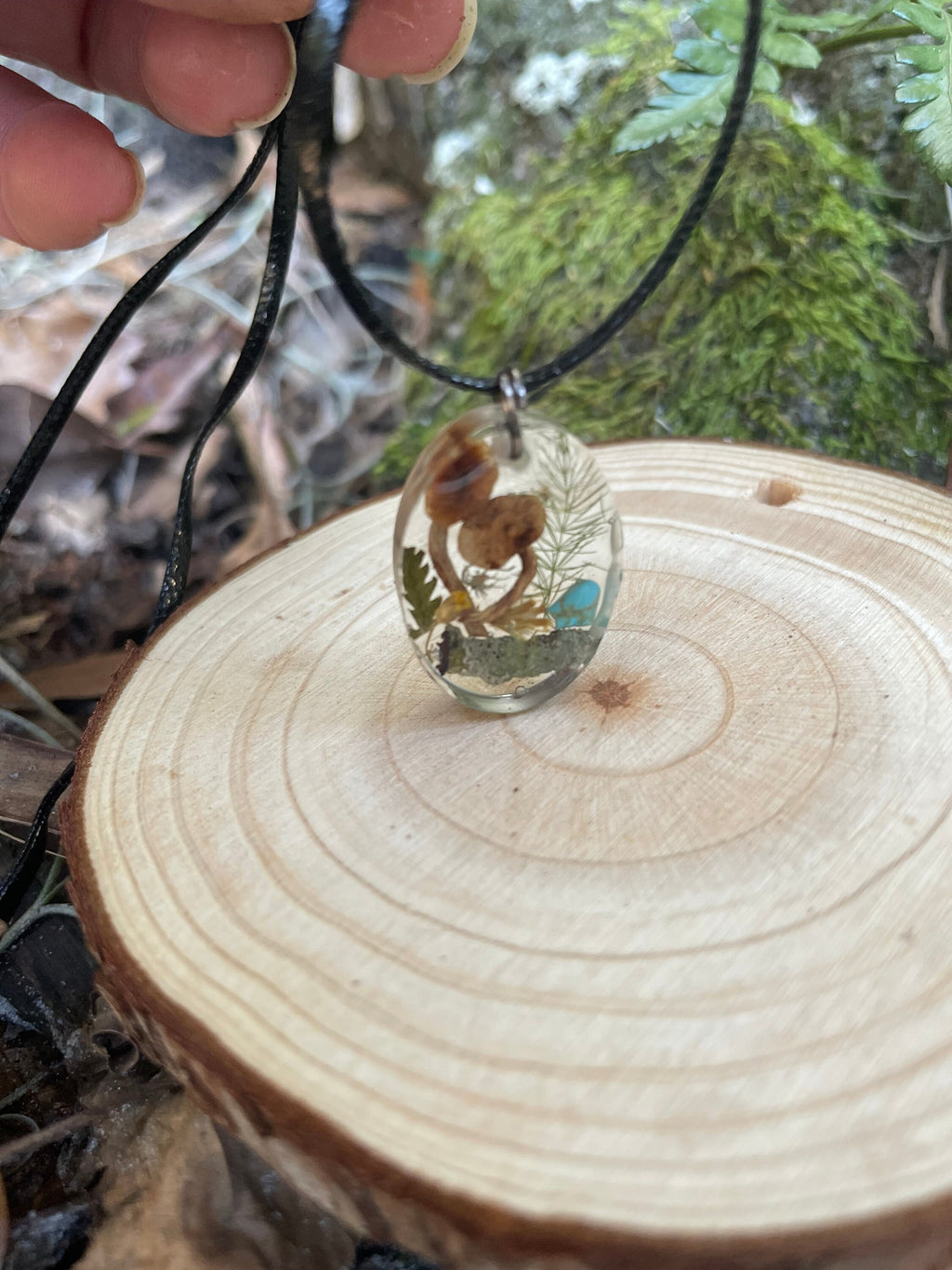 Personalized Turquoise Mushroom Necklace Pendant: December Birthstone for Sagittarius | Silver Chain or Leather Cord