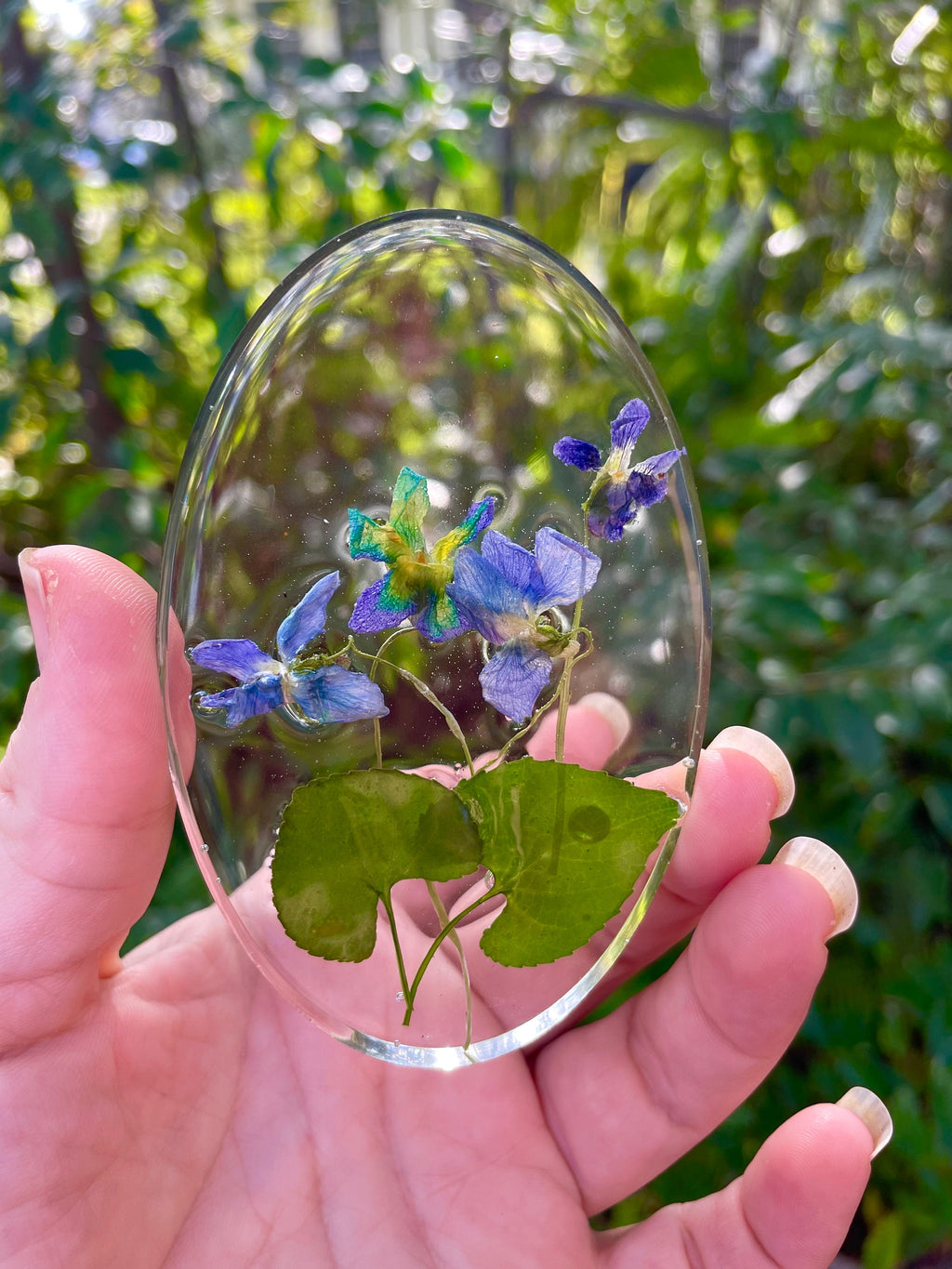 Resin Easter Egg Ornament: Real Violet and Fern Botanical Decor