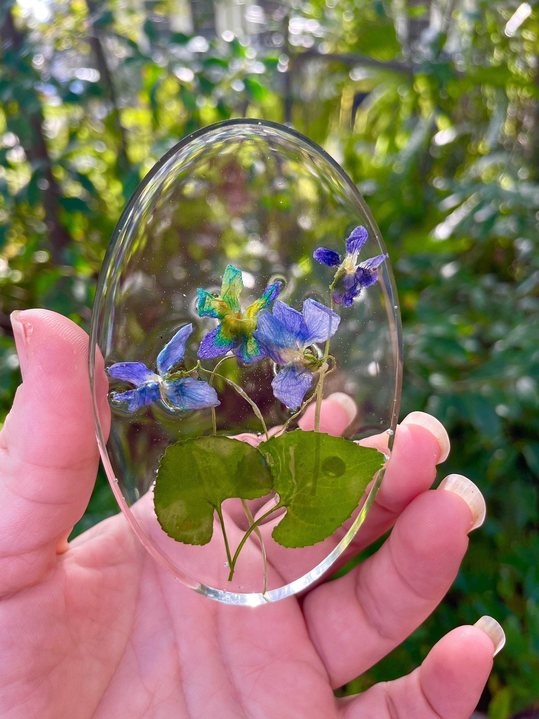 Resin Easter Egg Ornament: Real Violet and Fern Botanical Decor