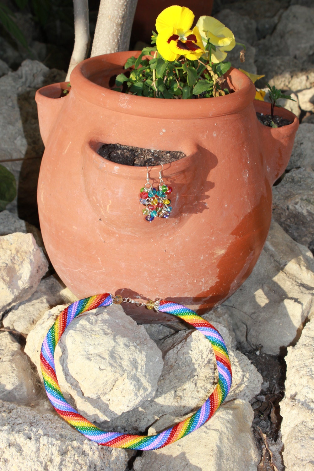 Colorful beaded choker necklace, striped rainbow necklace African boho chic necklace for girlfriend birthday sister lesbian jewelry crochet