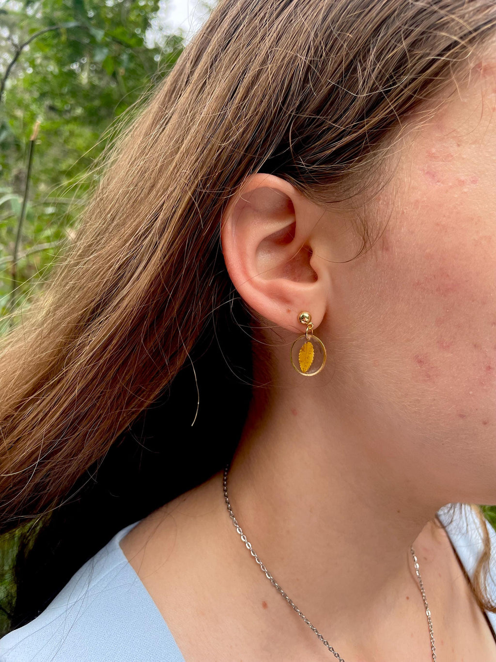 Real Leaf Resin Earrings: Dainty Gold Nature Jewelry