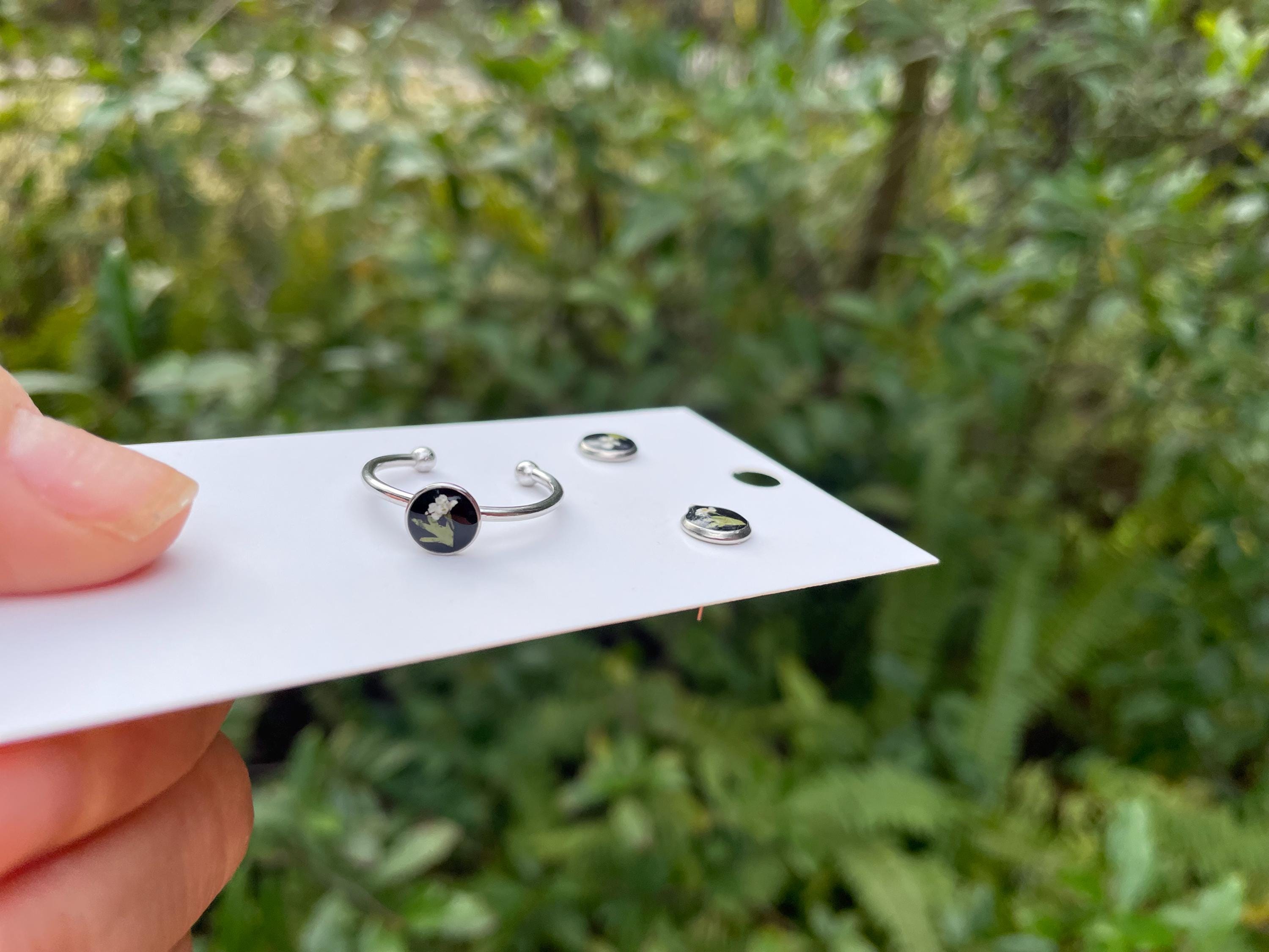 Aquamarine Blue Titanium Posts with Real Pressed Flowers: Tiny Floral Studs